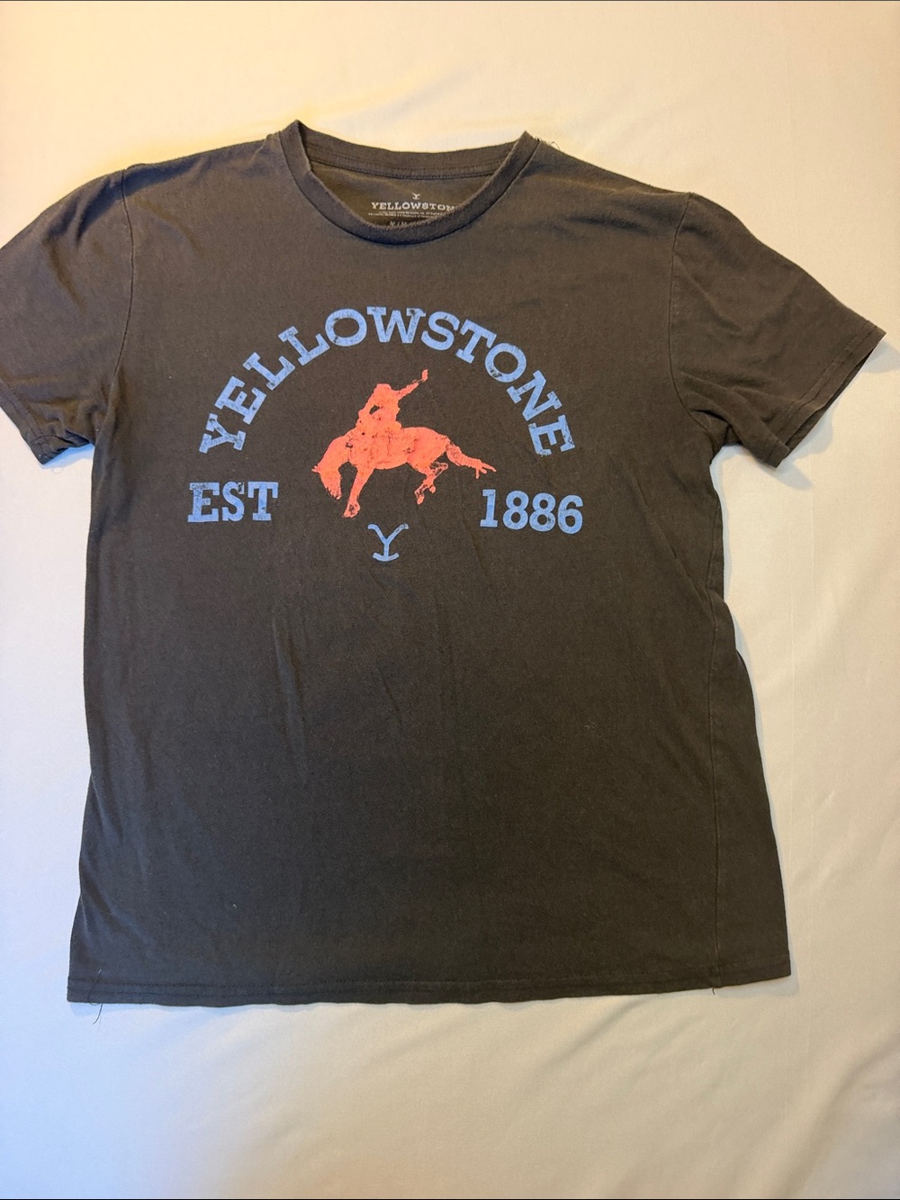 Men's GraphicYellowstone T-Shirt - Black with Blue and Red Print